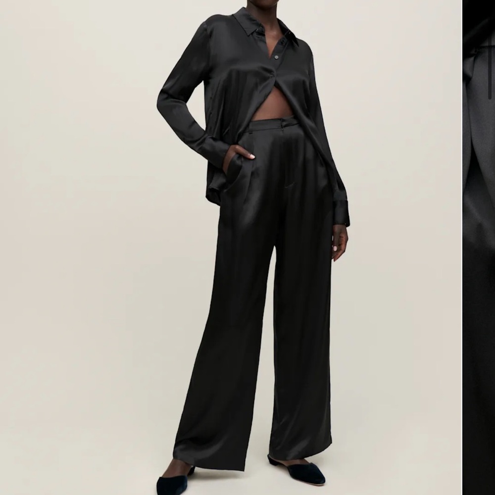 Reformation Willa Silk Wide-Leg Pant — Black